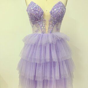 Handmade Dreamy Lavender Tiered Tulle Mini Dress